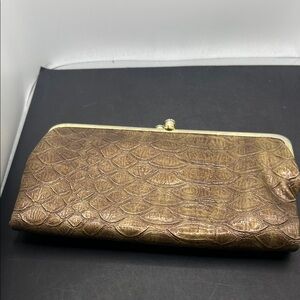 Classic Brown Faux Croc Frame Clutch